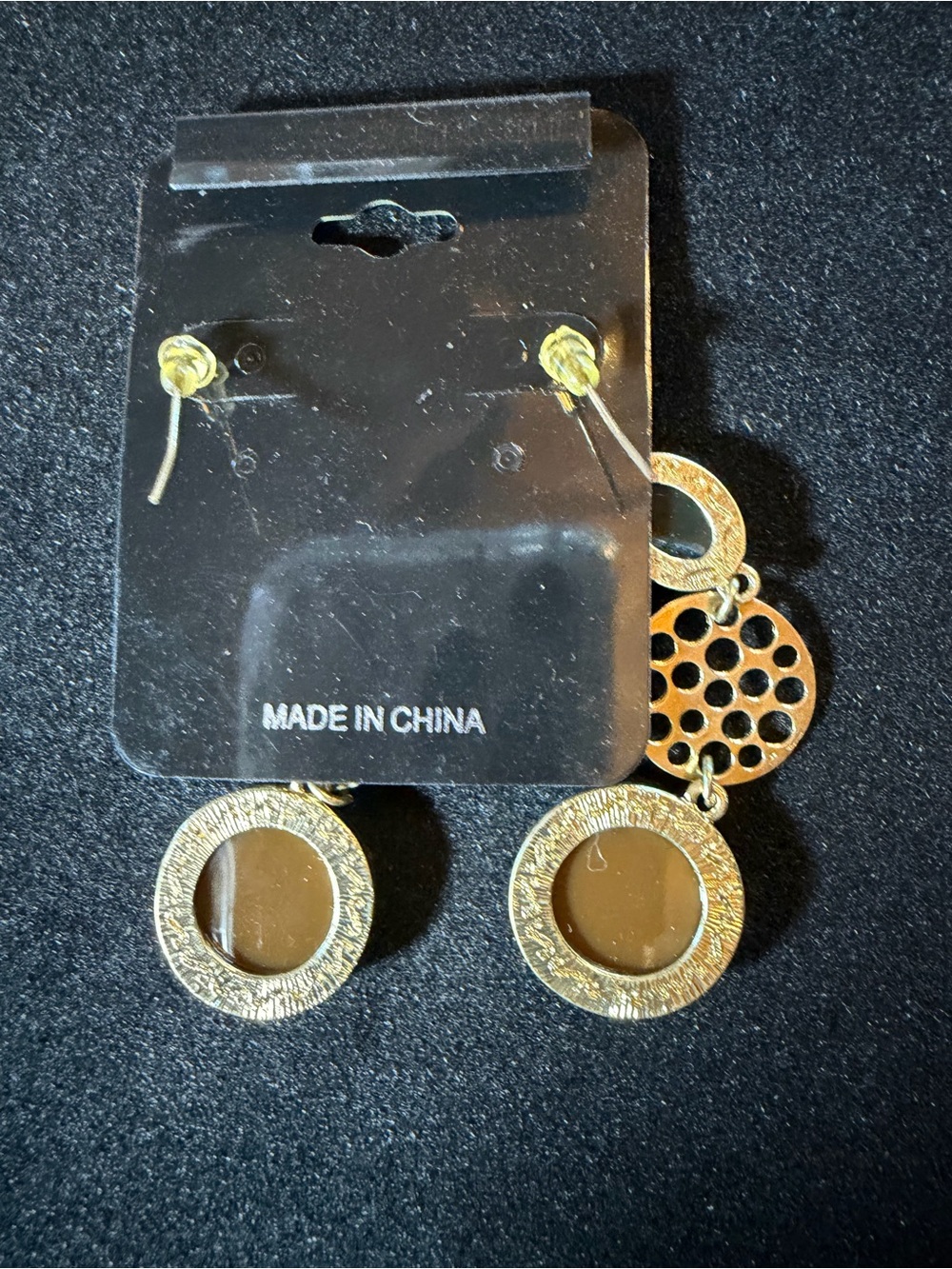 Gold-Tone Drop Earrings with black and Brown Stones - Picture 2 of 2
